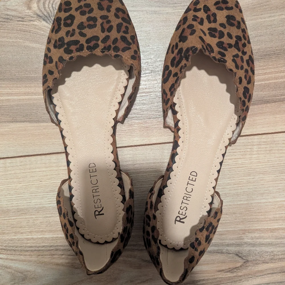 Restricted Leopard Print D'Orsay Flats in Brown and Black